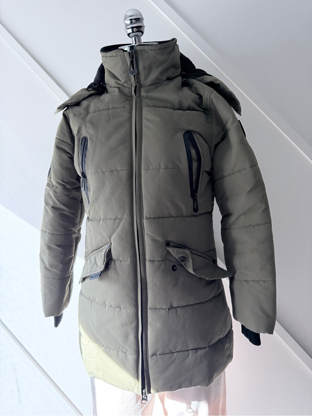 Noize Kids Puffer Parka Jacket Large 12 Olive Green Hooded Winter Coat